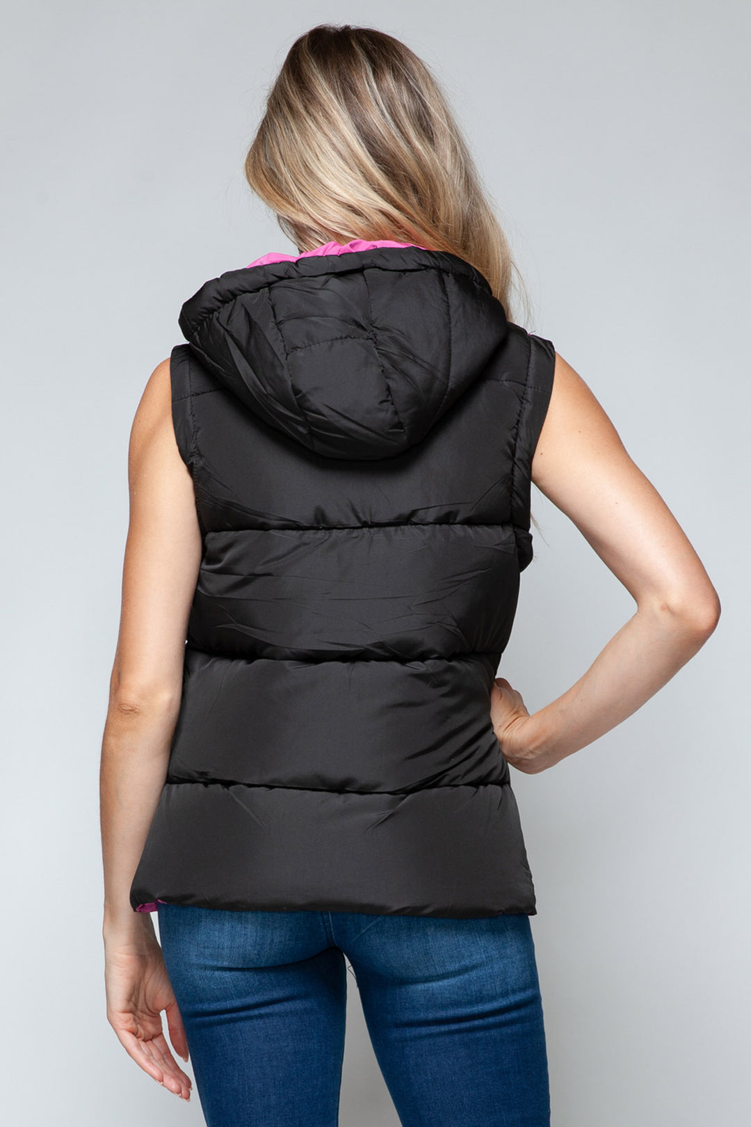 Snobbish - Hooded Puffer Vest - Black and Hot Pink - Inspired Eye Boutique