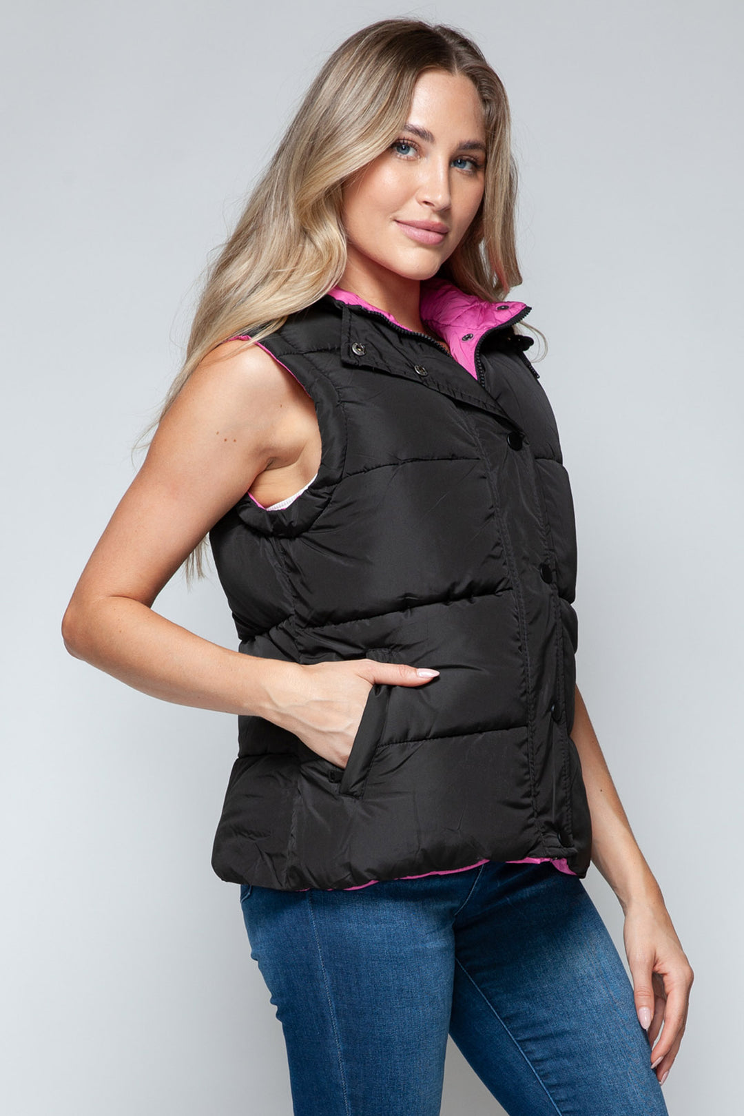 Snobbish - Hooded Puffer Vest - Black and Hot Pink - Inspired Eye Boutique