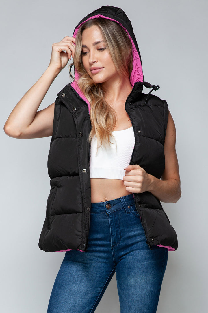 Snobbish - Hooded Puffer Vest - Black and Hot Pink - Inspired Eye Boutique