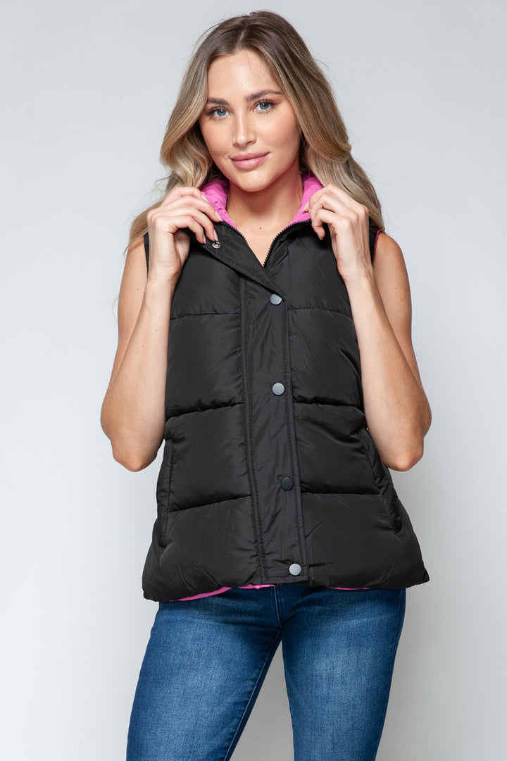 Snobbish - Hooded Puffer Vest - Black and Hot Pink - Inspired Eye Boutique