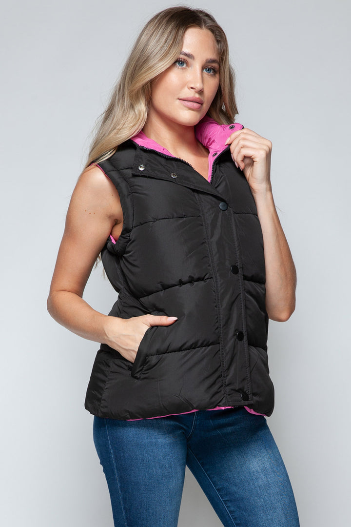 Snobbish - Hooded Puffer Vest - Black and Hot Pink - Inspired Eye Boutique