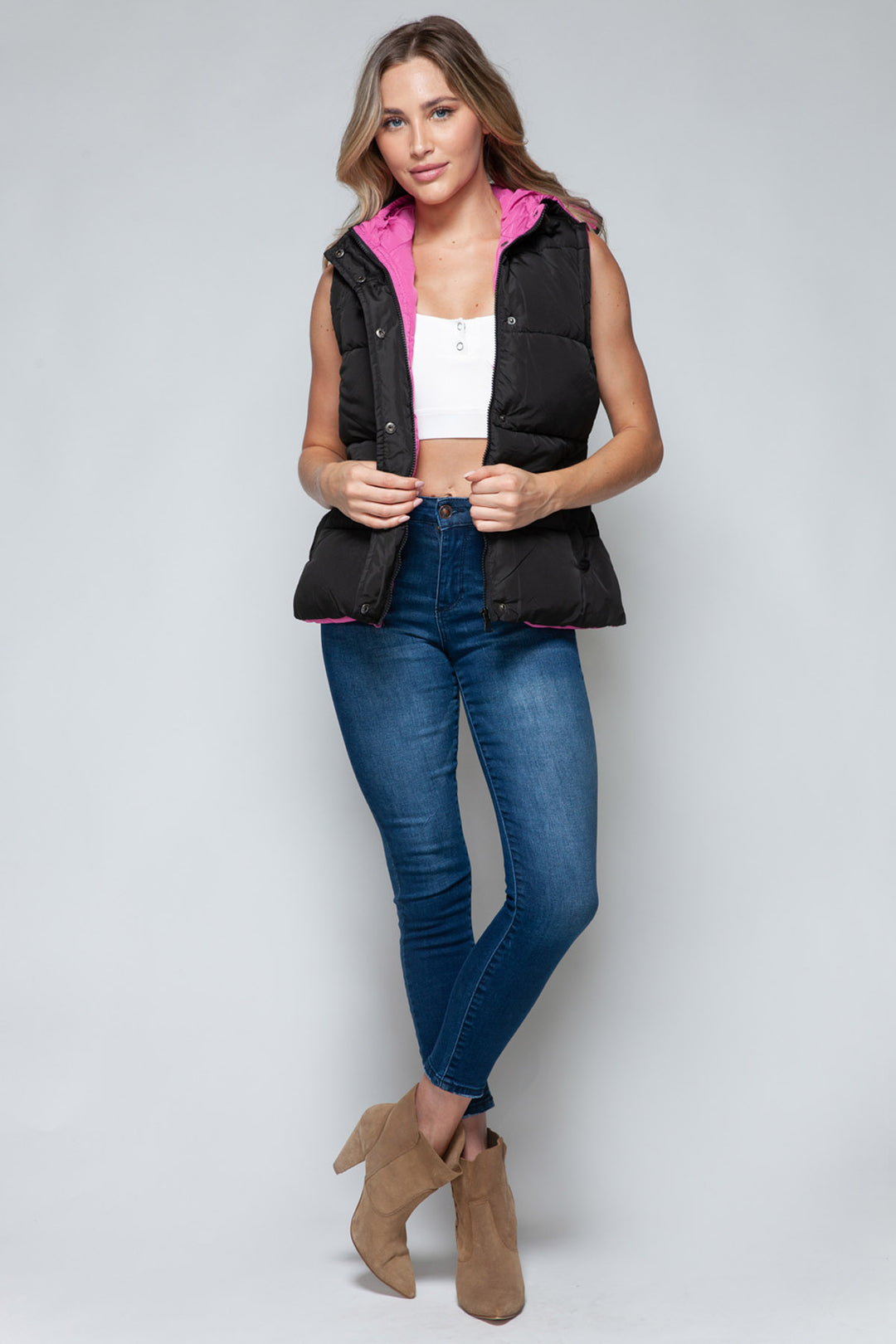 Snobbish - Hooded Puffer Vest - Black and Hot Pink - Inspired Eye Boutique