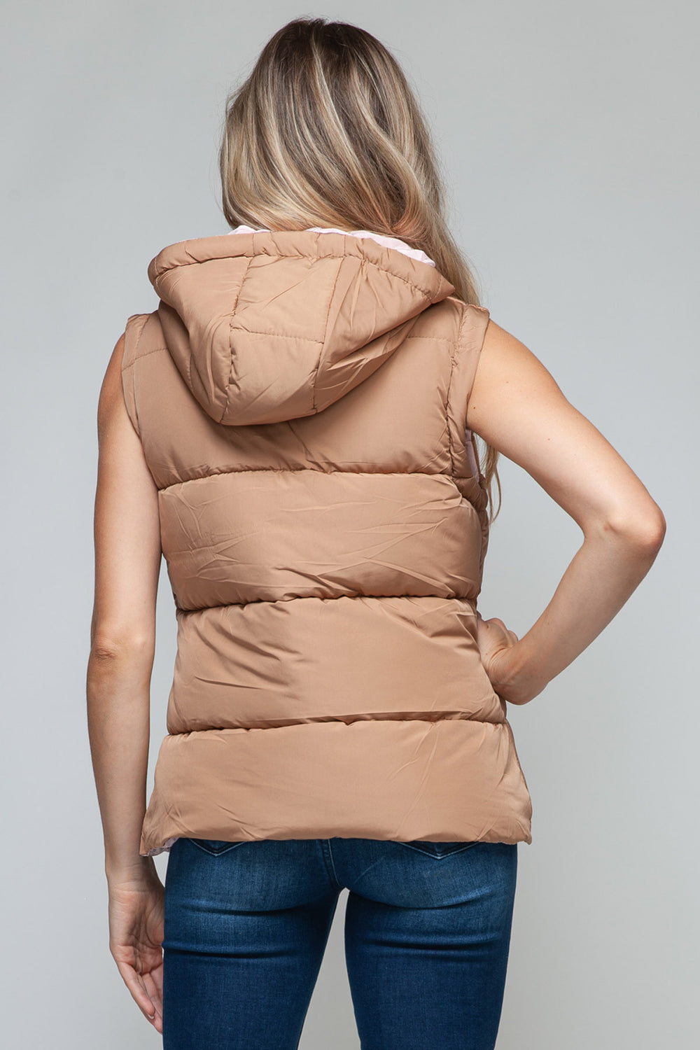 Snobbish - Hooded Puffer Vest - Camel and Pink - Inspired Eye Boutique