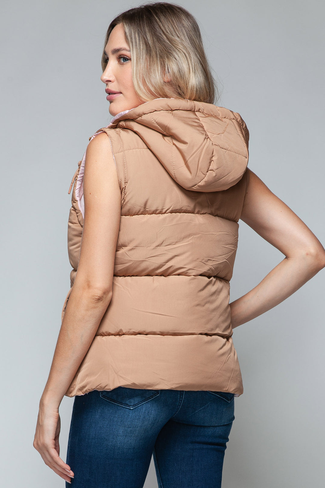 Snobbish - Hooded Puffer Vest - Camel and Pink - Inspired Eye Boutique