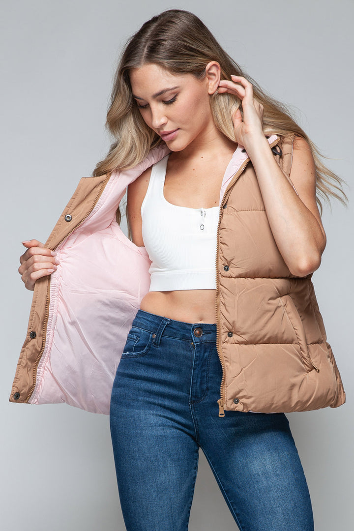 Snobbish - Hooded Puffer Vest - Camel and Pink - Inspired Eye Boutique