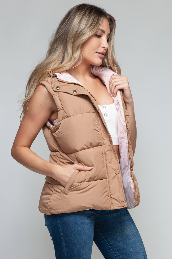 Snobbish - Hooded Puffer Vest - Camel and Pink - Inspired Eye Boutique