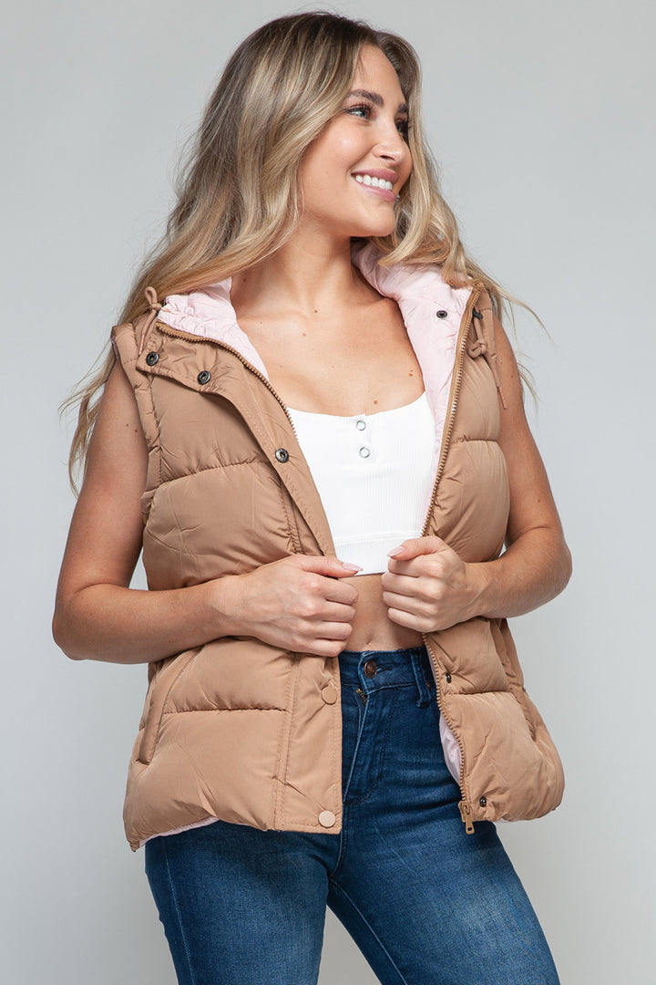 Snobbish - Hooded Puffer Vest - Camel and Pink - Inspired Eye Boutique