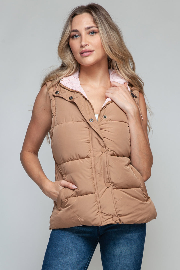 Snobbish - Hooded Puffer Vest - Camel and Pink - Inspired Eye Boutique