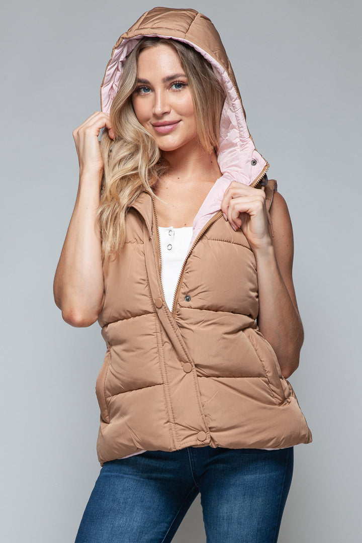 Snobbish - Hooded Puffer Vest - Camel and Pink - Inspired Eye Boutique