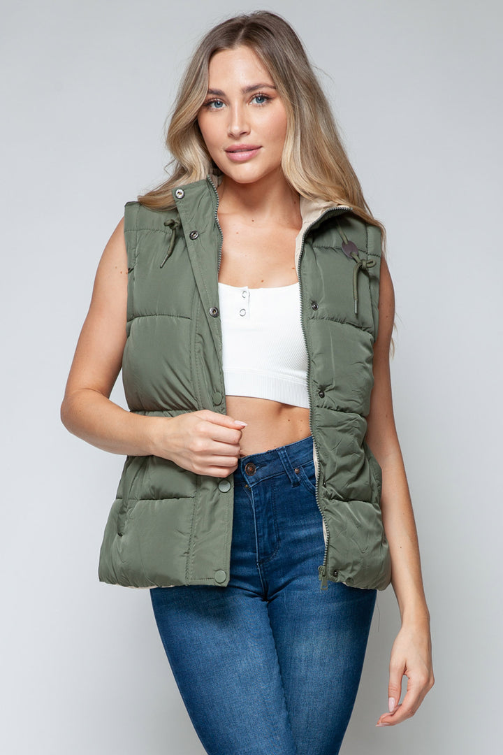 Snobbish Hooded Puffer Vest - Olive and Sand - Inspired Eye Boutique