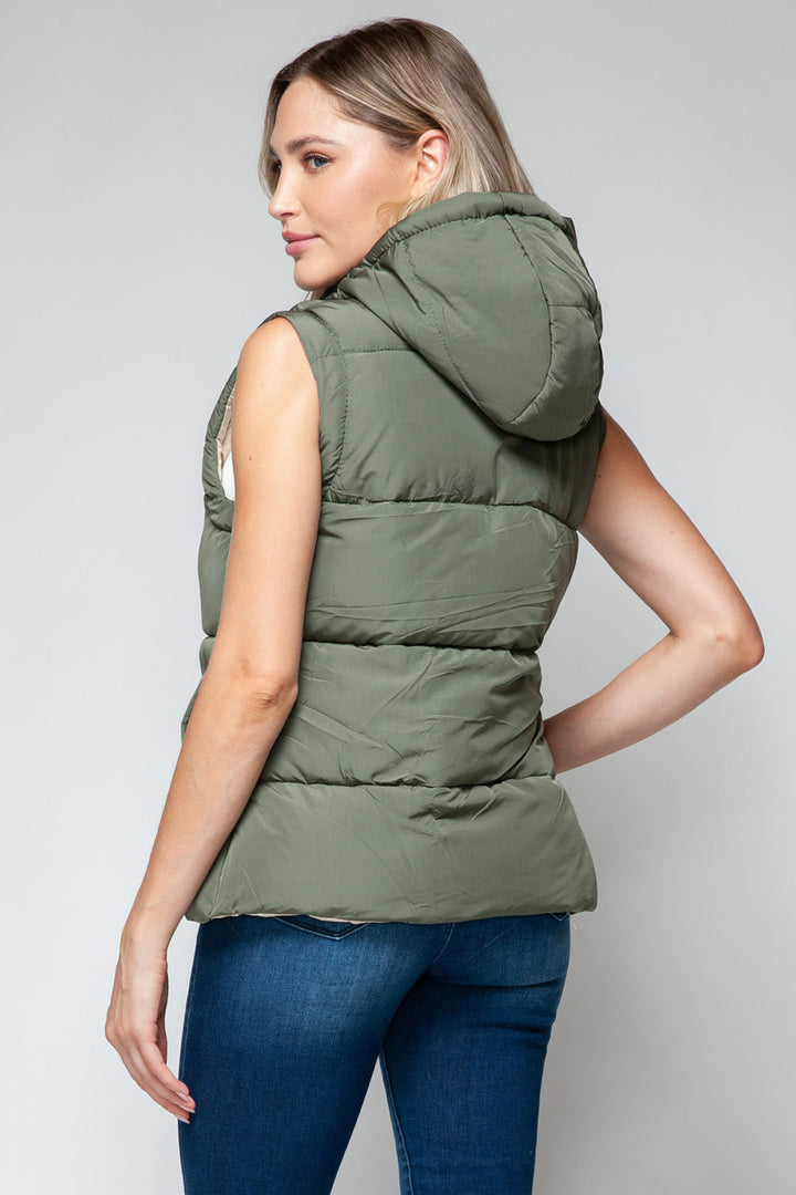 Snobbish Hooded Puffer Vest - Olive and Sand - Inspired Eye Boutique