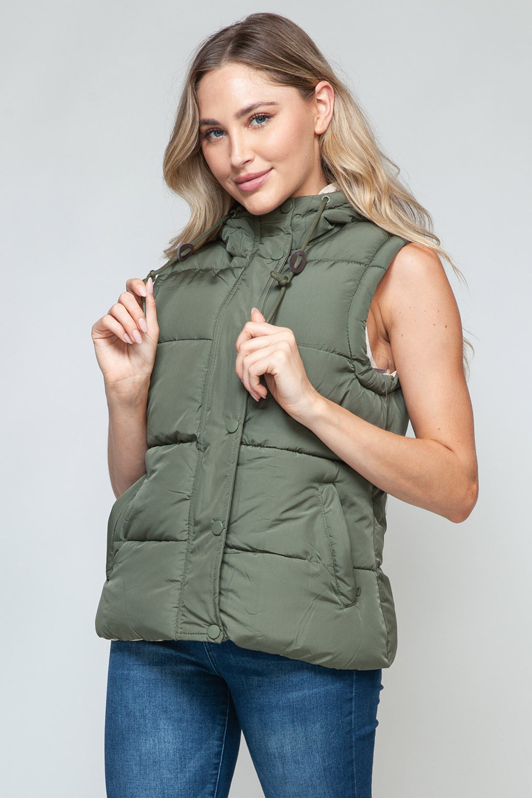 Snobbish Hooded Puffer Vest - Olive and Sand - Inspired Eye Boutique