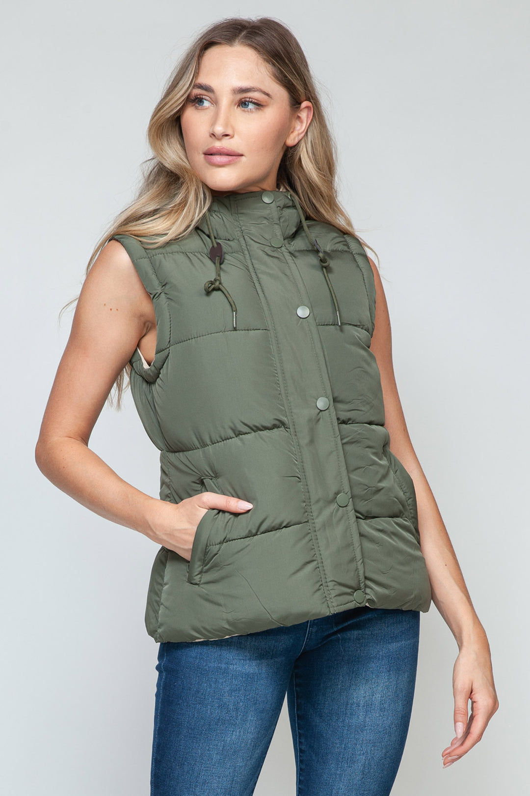 Snobbish Hooded Puffer Vest - Olive and Sand - Inspired Eye Boutique