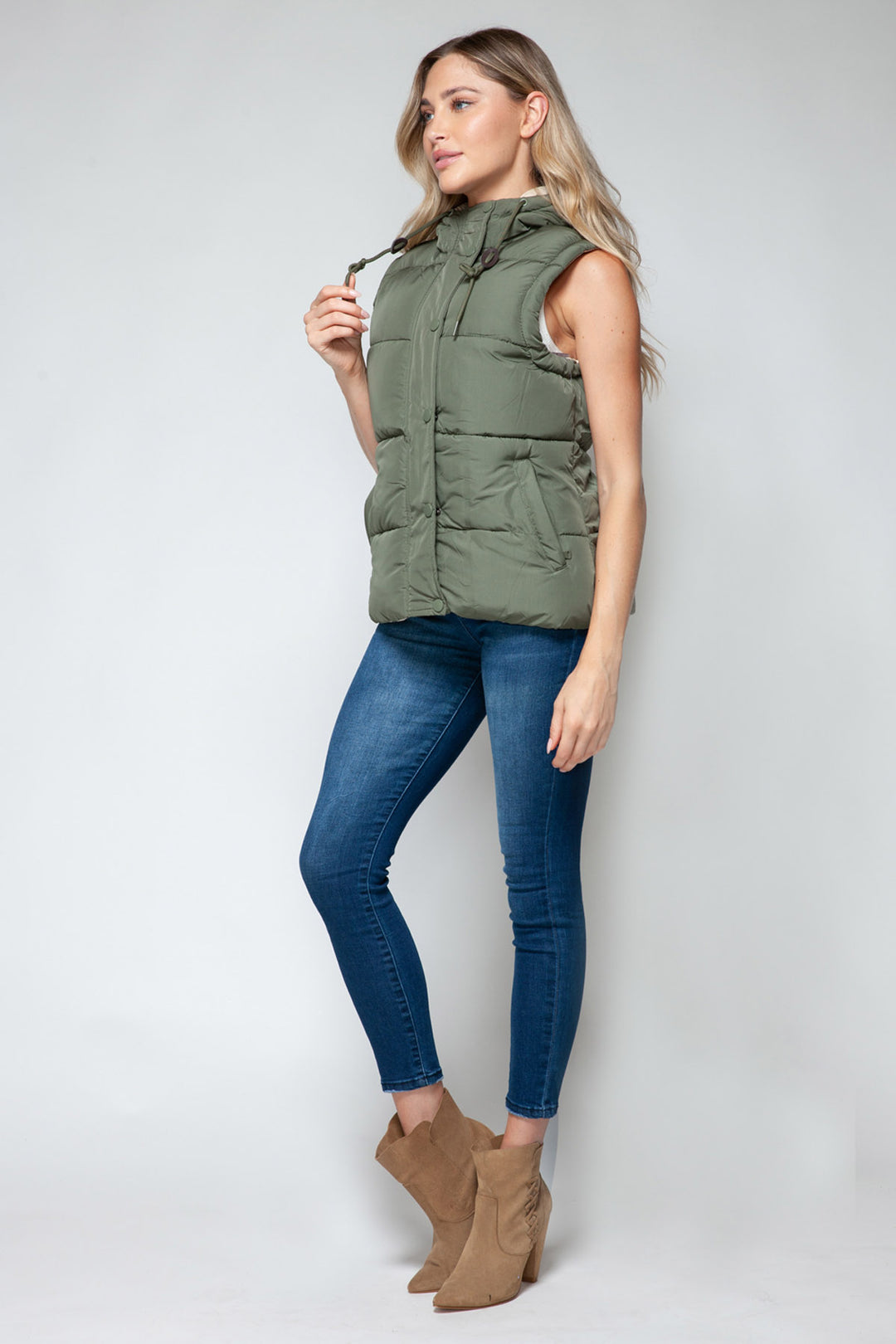 Snobbish Hooded Puffer Vest - Olive and Sand - Inspired Eye Boutique