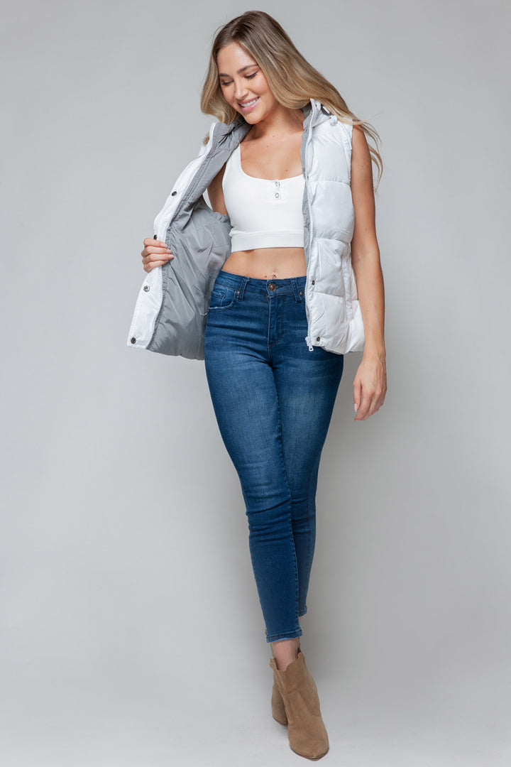 Snobbish Hooded Puffer Vest - White and Gray - Inspired Eye Boutique