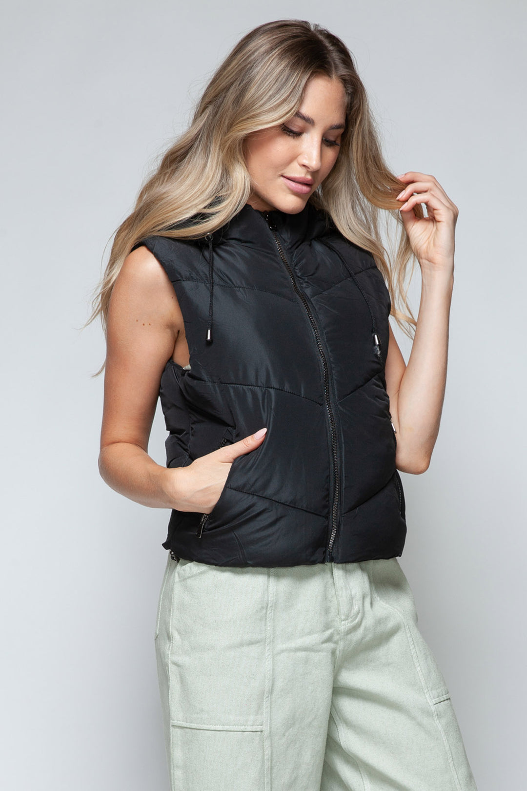 Snobbish Quilted Hooded Puffer Vest - Black - Inspired Eye Boutique