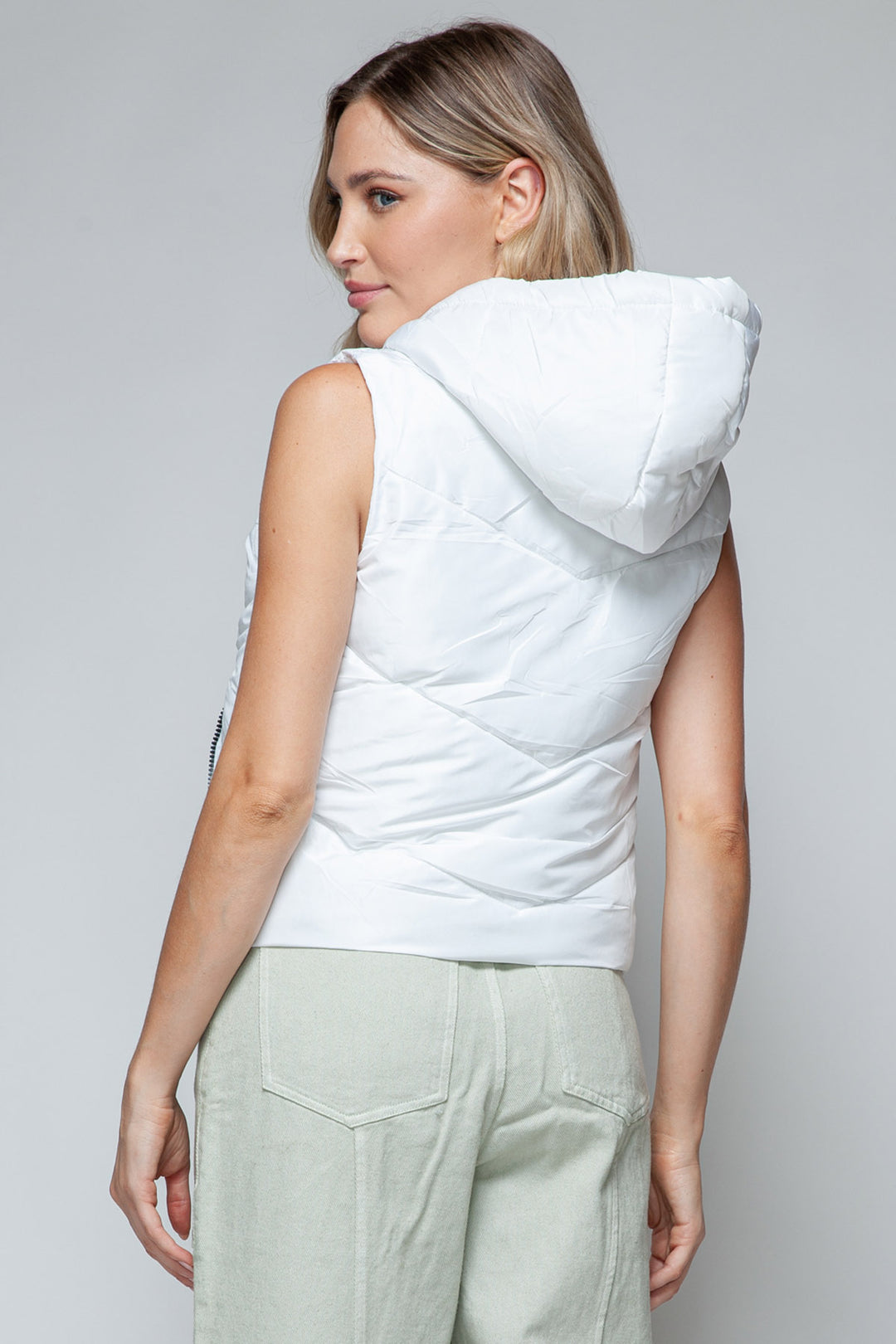 Snobbish Quilted Hooded Puffer Vest - White - Inspired Eye Boutique