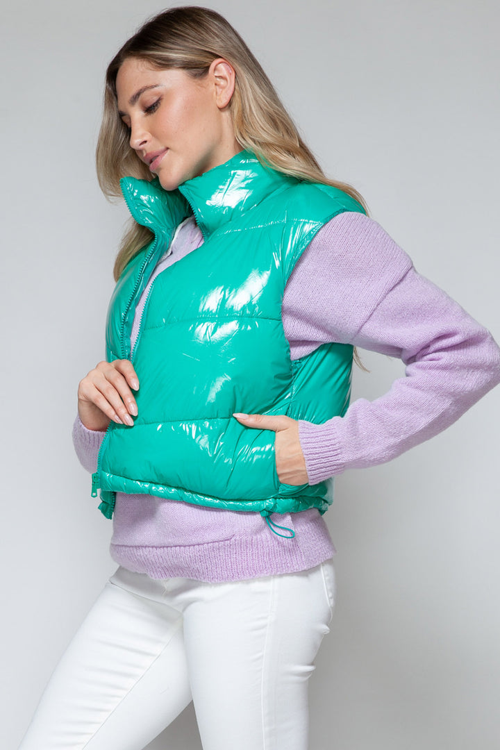 Snobbish Shiny Puffer Vest - Green - Inspired Eye Boutique