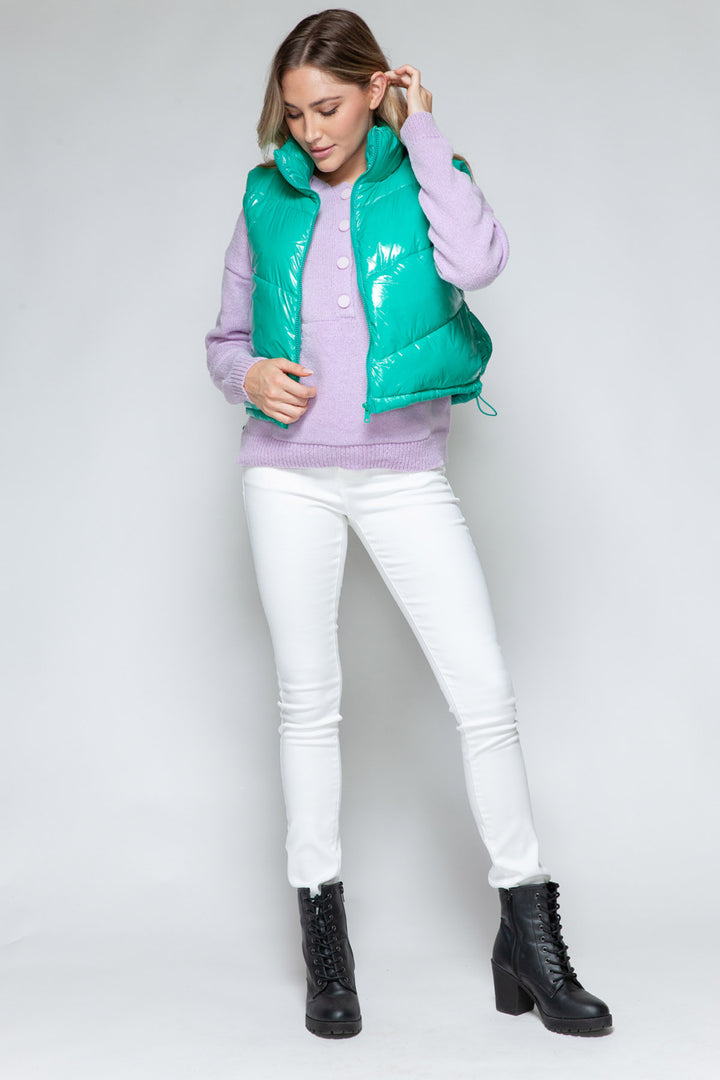 Snobbish Shiny Puffer Vest - Green - Inspired Eye Boutique