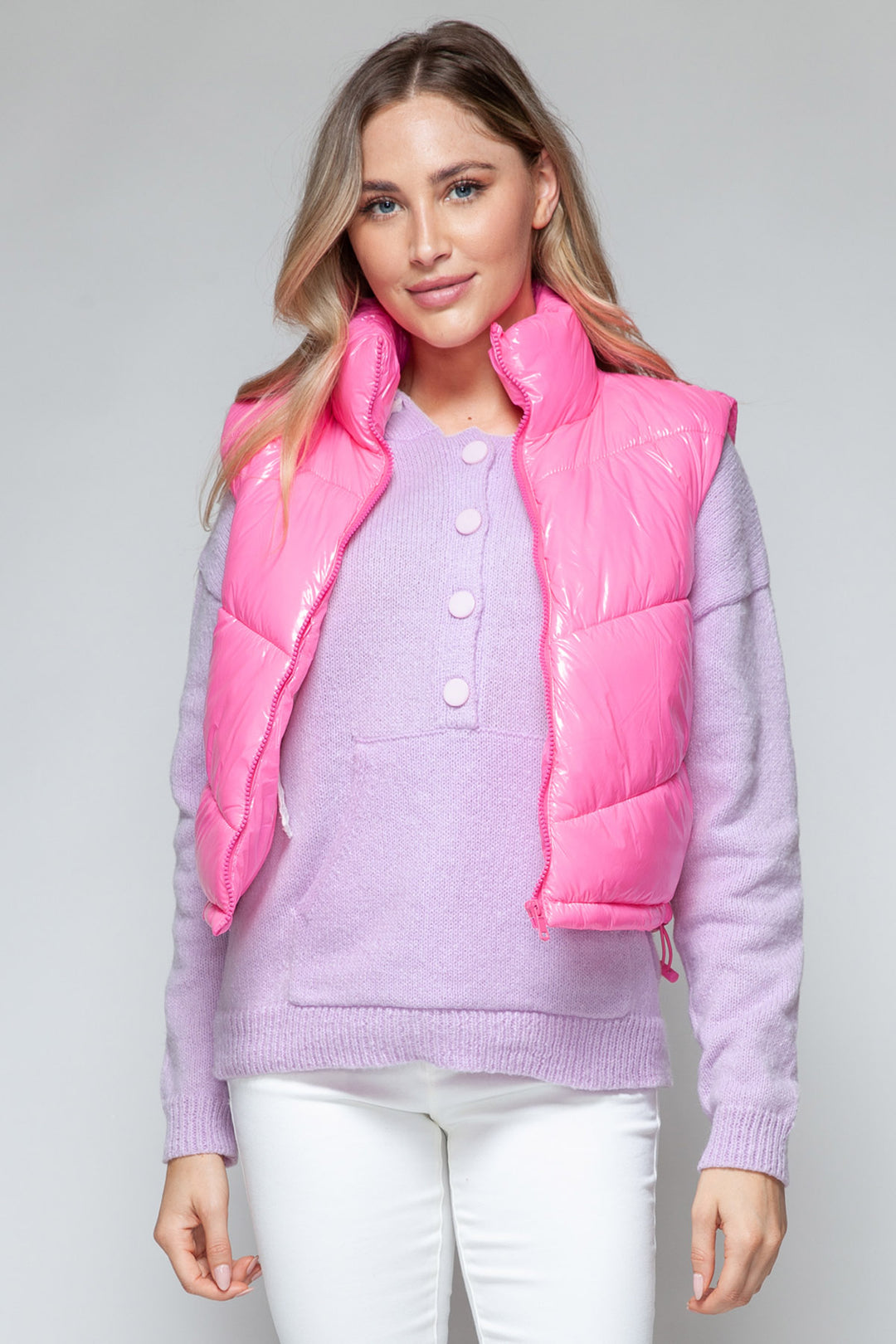 Snobbish Shiny Puffer Vest - Hot Pink - Inspired Eye Boutique