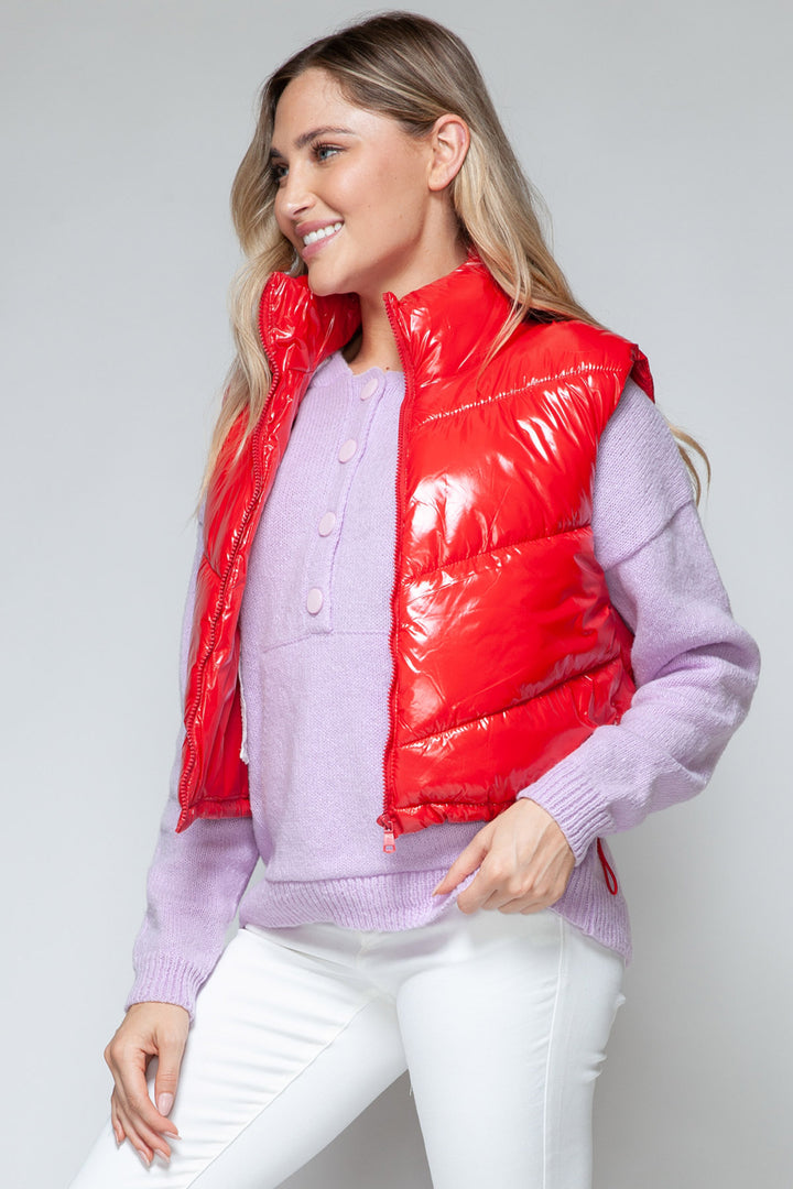 Snobbish Shiny Puffer Vest - Red - Inspired Eye Boutique