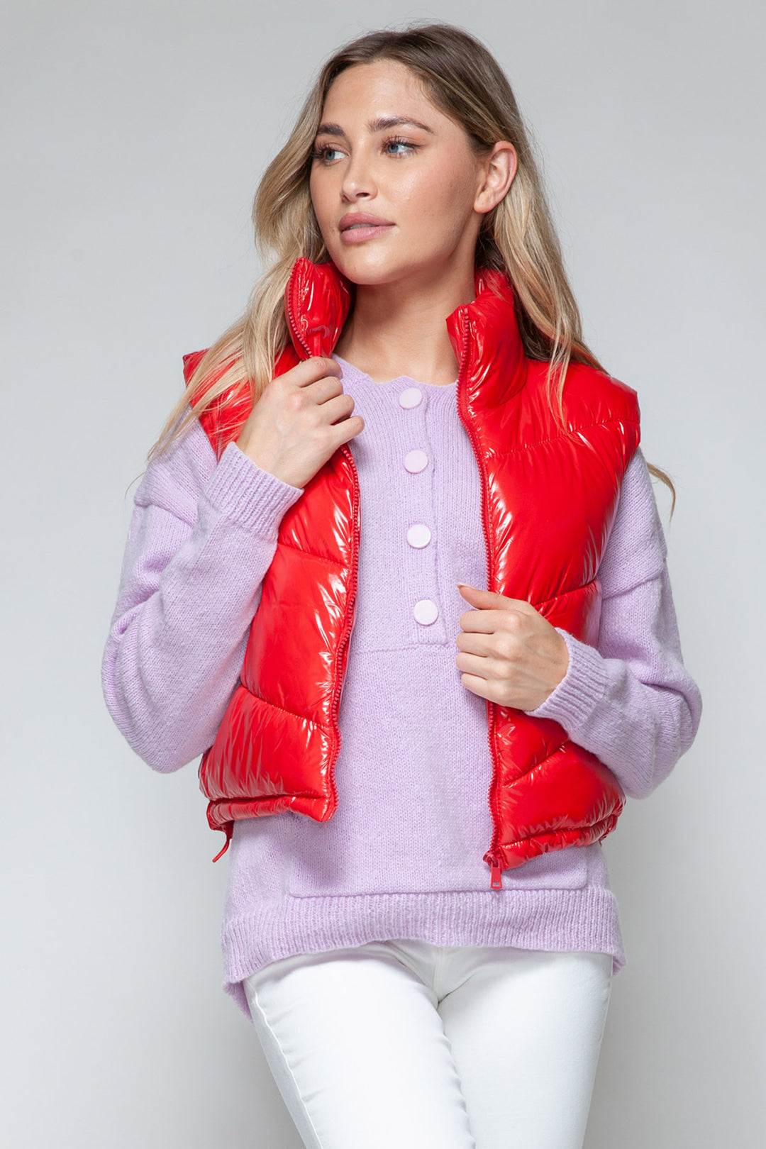 Snobbish Shiny Puffer Vest - Red - Inspired Eye Boutique