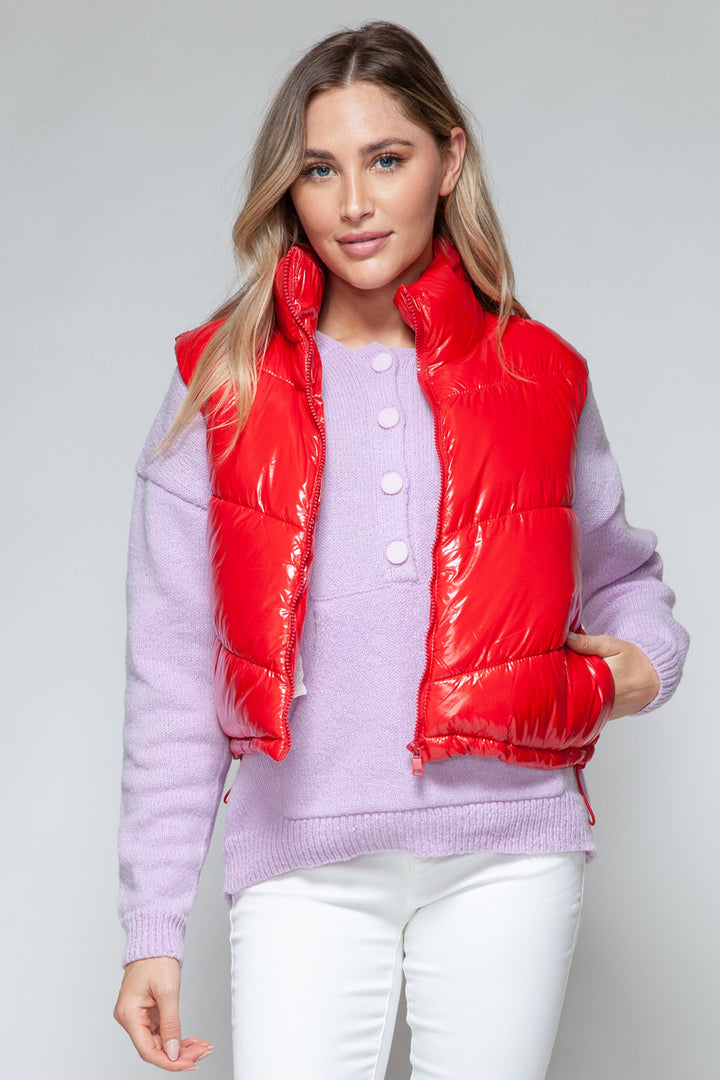 Snobbish Shiny Puffer Vest - Red - Inspired Eye Boutique