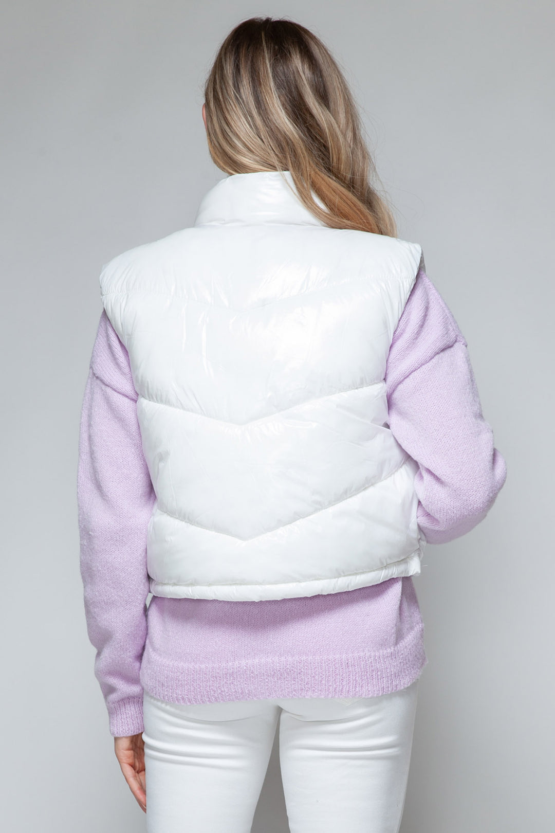 Snobbish Shiny Puffer Vest - White - Inspired Eye Boutique