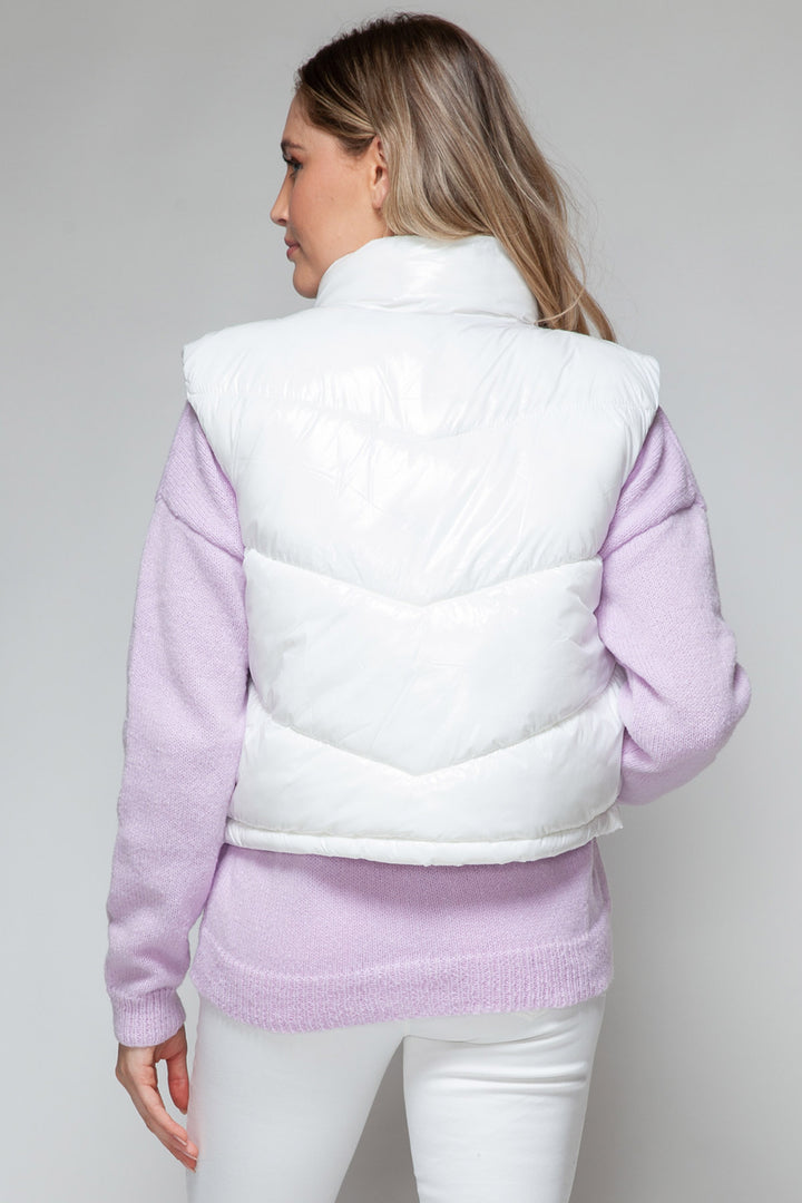 Snobbish Shiny Puffer Vest - White - Inspired Eye Boutique