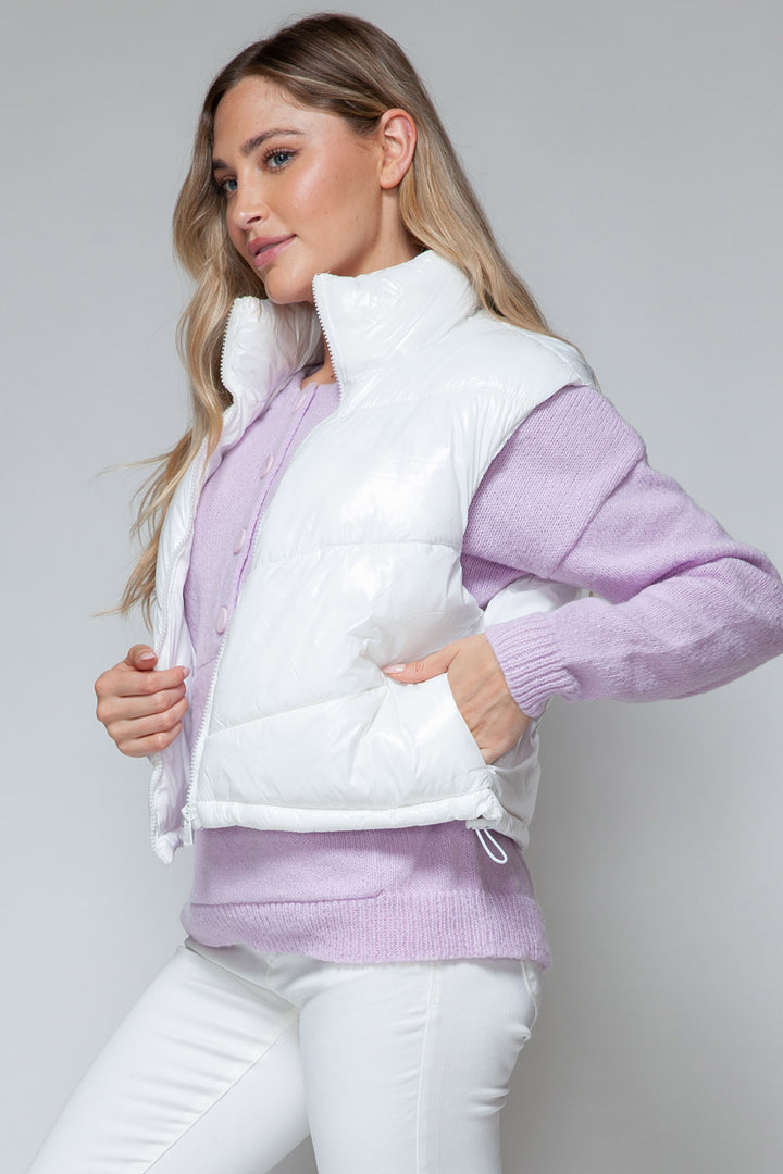 Snobbish Shiny Puffer Vest - White - Inspired Eye Boutique