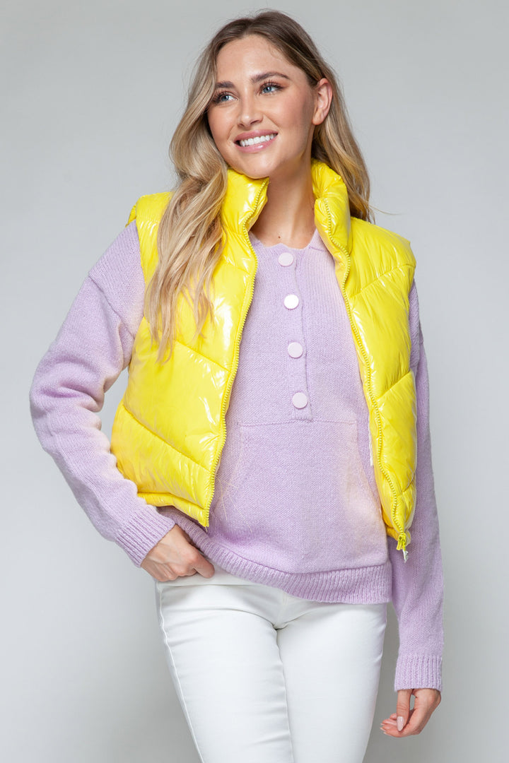 Snobbish Shiny Puffer Vest - Yellow - Inspired Eye Boutique