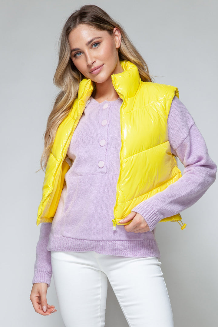 Snobbish Shiny Puffer Vest - Yellow - Inspired Eye Boutique