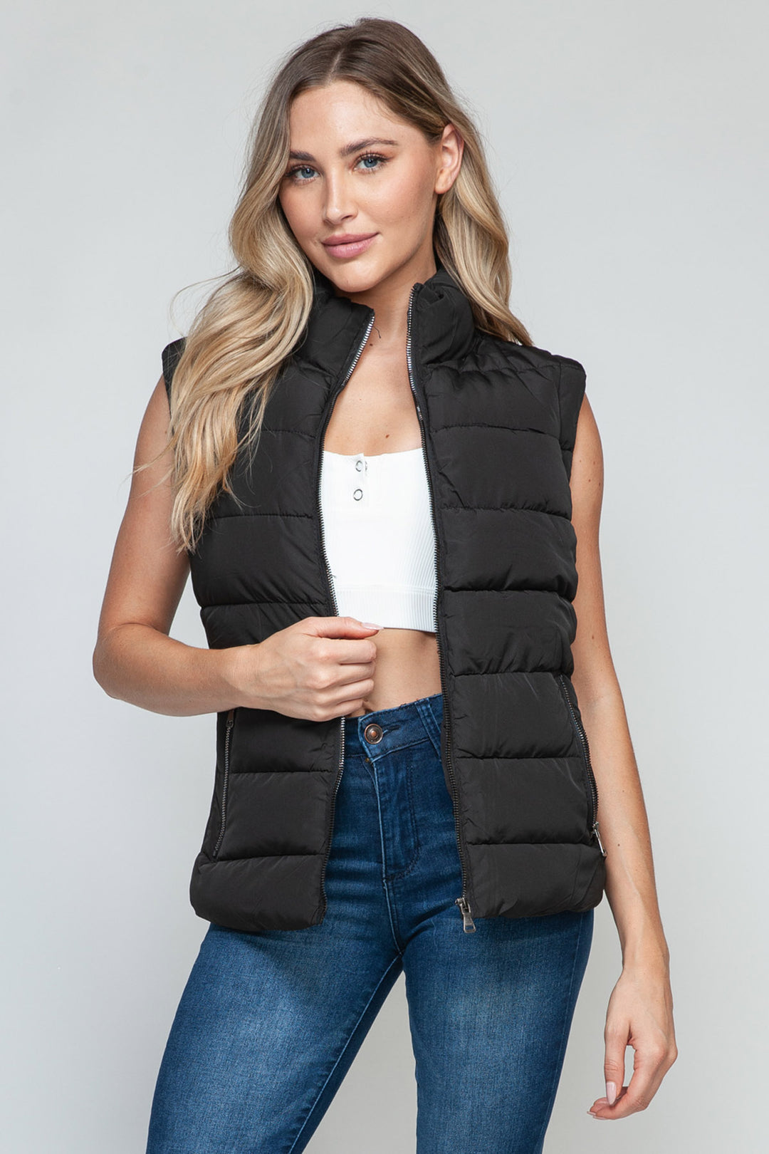 Snobbish Sleeveless Puffer Vest - Black - Inspired Eye Boutique