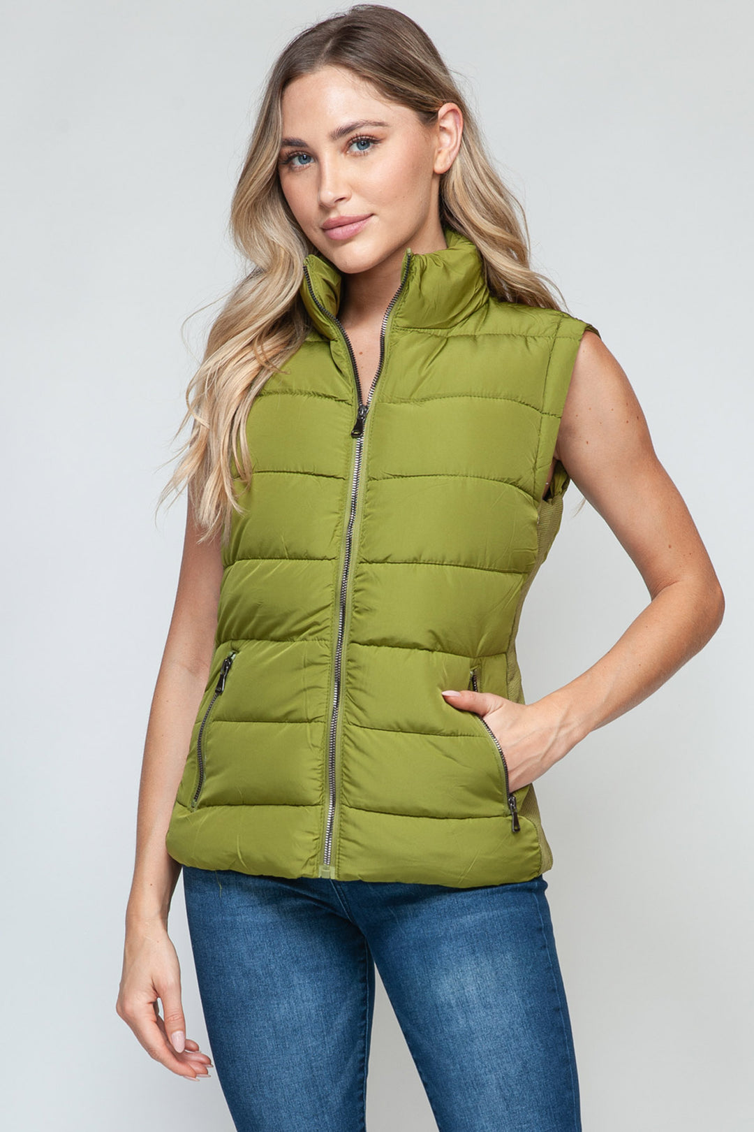 Snobbish Sleeveless Puffer Vest - Green - Inspired Eye Boutique