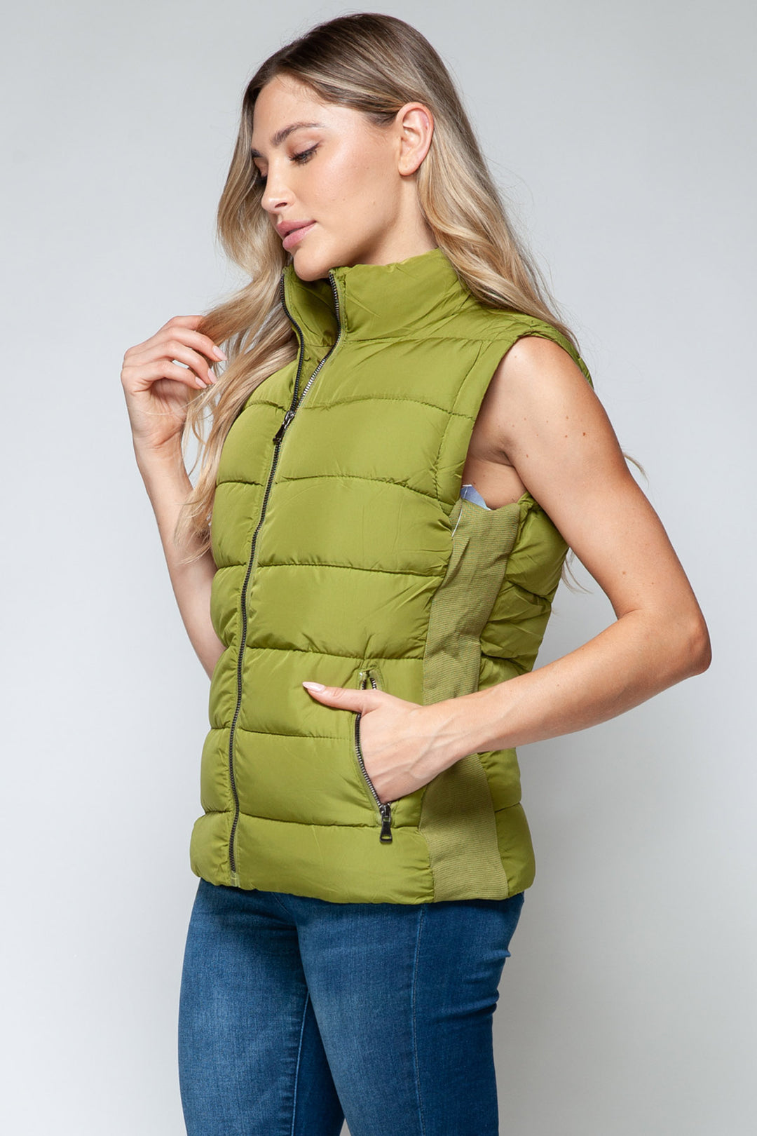 Snobbish Sleeveless Puffer Vest - Green - Inspired Eye Boutique