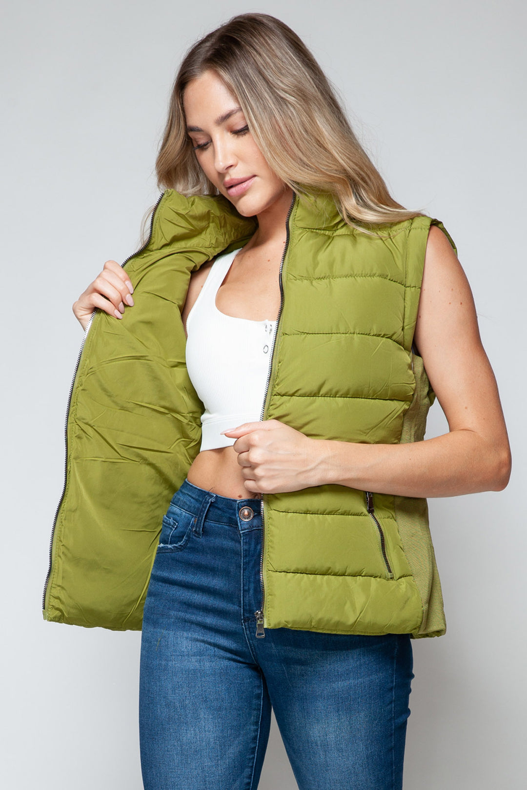 Snobbish Sleeveless Puffer Vest - Green - Inspired Eye Boutique