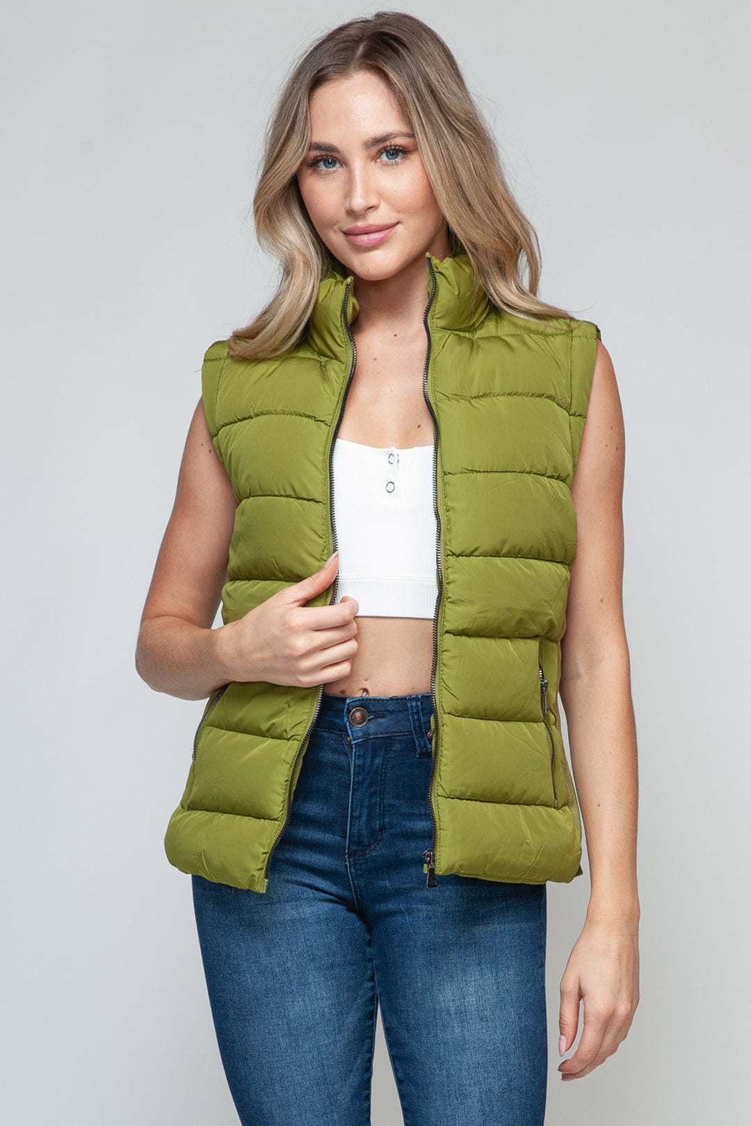 Snobbish Sleeveless Puffer Vest - Green - Inspired Eye Boutique