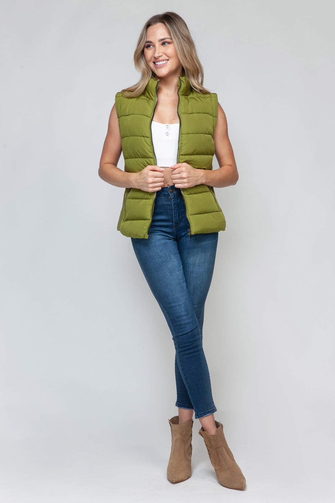 Snobbish Sleeveless Puffer Vest - Green - Inspired Eye Boutique