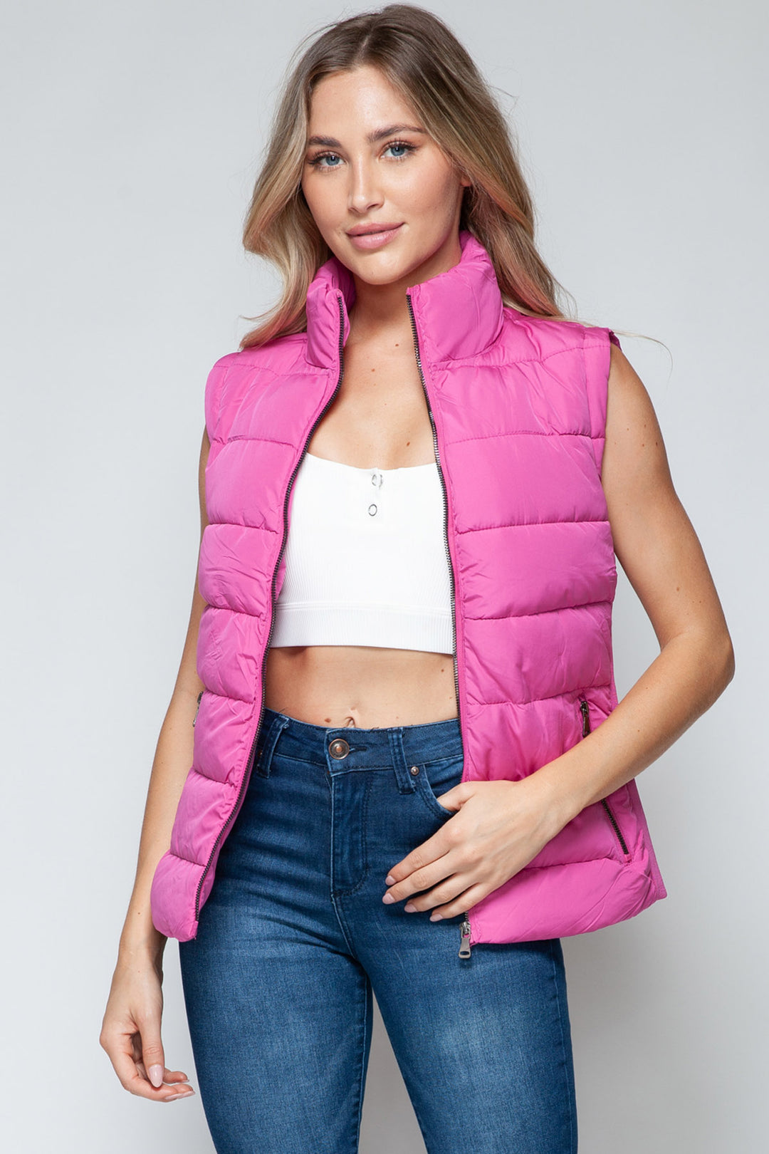 Snobbish Sleeveless Puffer Vest - Hot Pink - Inspired Eye Boutique