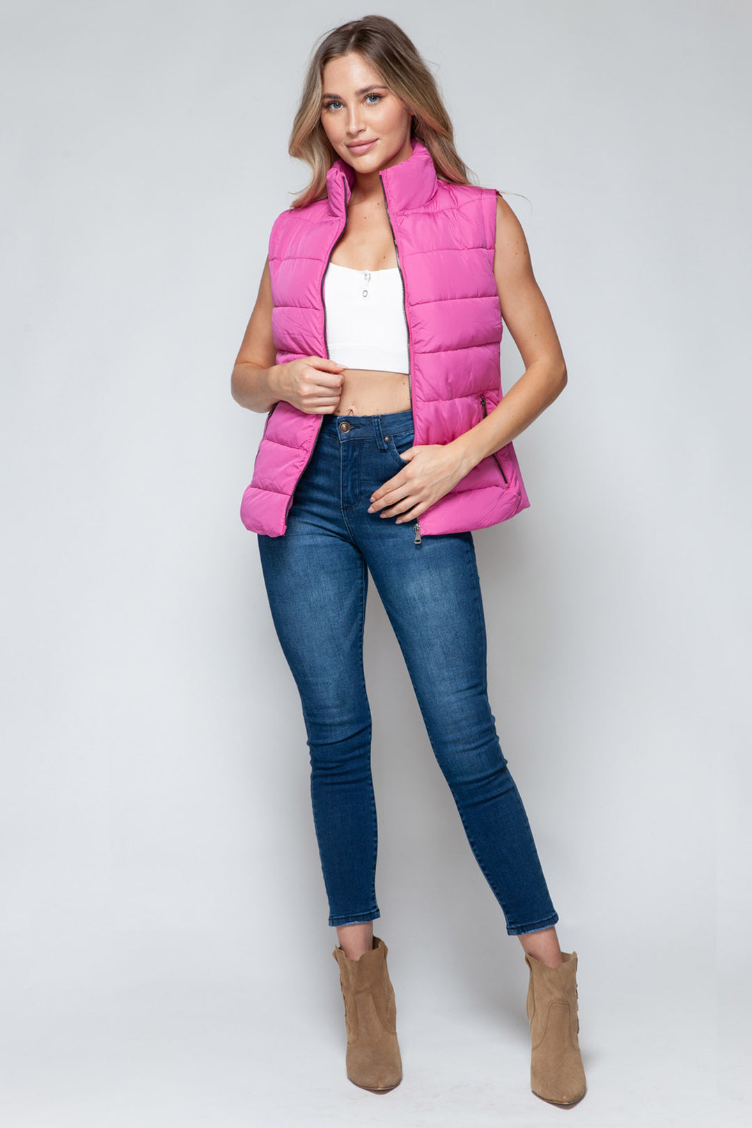 Snobbish Sleeveless Puffer Vest - Hot Pink - Inspired Eye Boutique