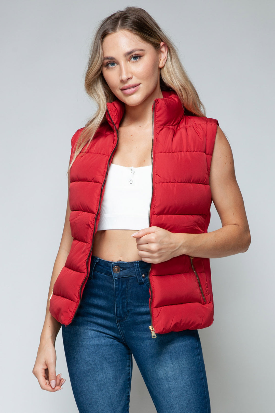 Snobbish Sleeveless Puffer Vest - Red - Inspired Eye Boutique