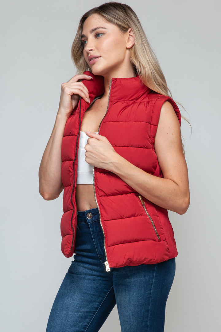 Snobbish Sleeveless Puffer Vest - Red - Inspired Eye Boutique