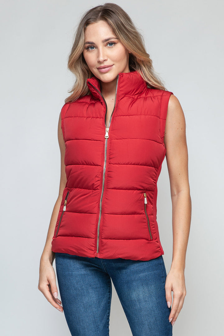 Snobbish Sleeveless Puffer Vest - Red - Inspired Eye Boutique