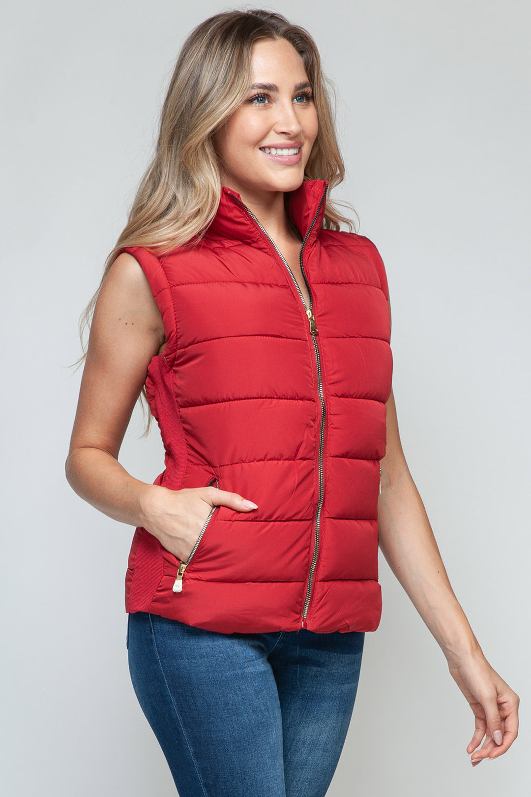 Snobbish Sleeveless Puffer Vest - Red - Inspired Eye Boutique