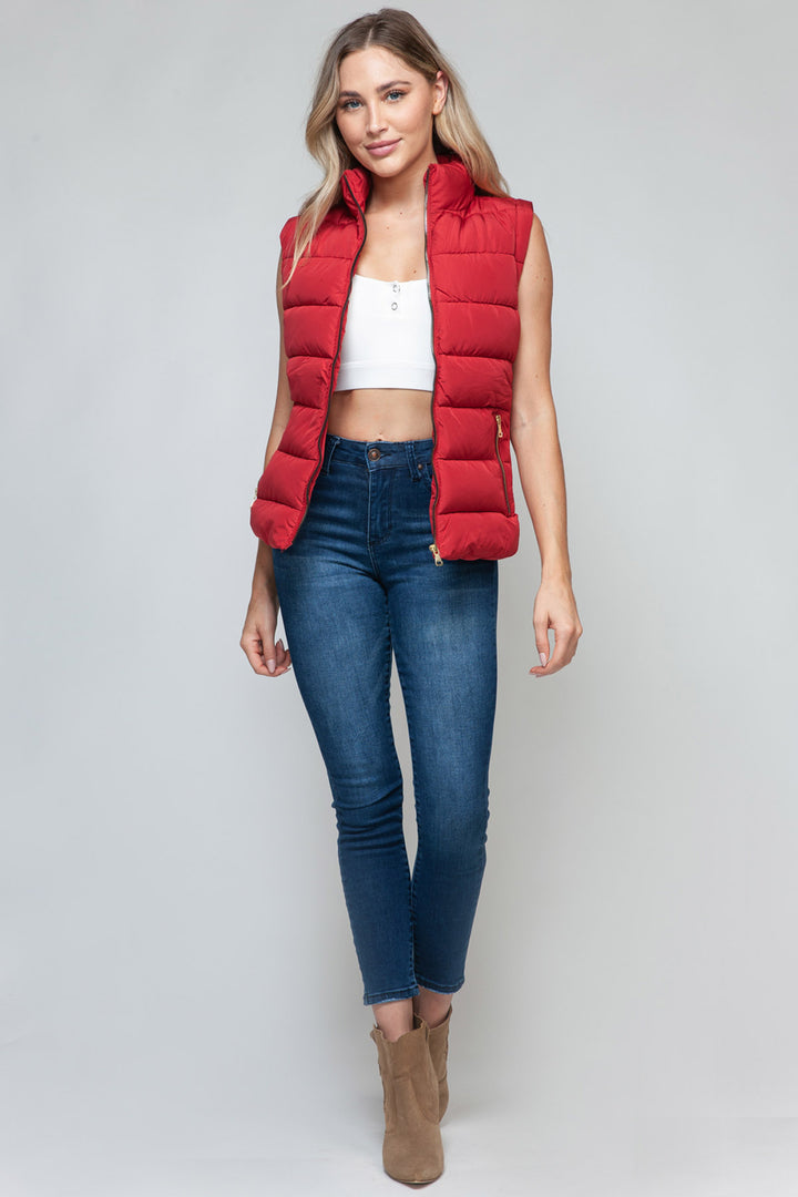 Snobbish Sleeveless Puffer Vest - Red - Inspired Eye Boutique