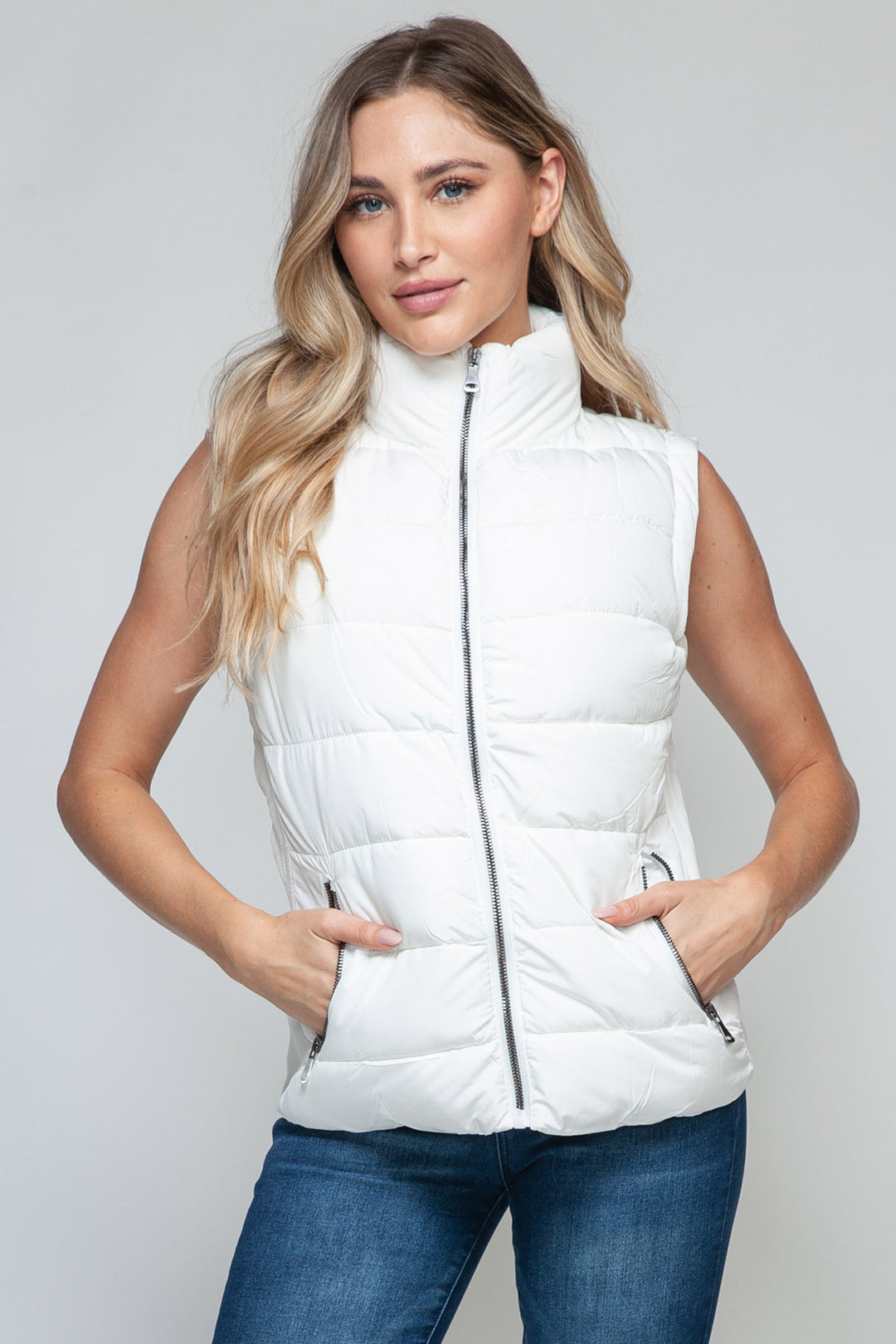 Snobbish Sleeveless Puffer Vest - White - Inspired Eye Boutique