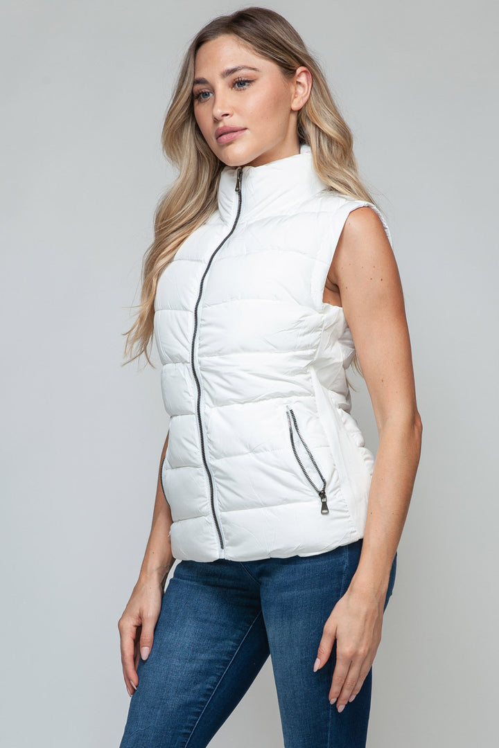 Snobbish Sleeveless Puffer Vest - White - Inspired Eye Boutique