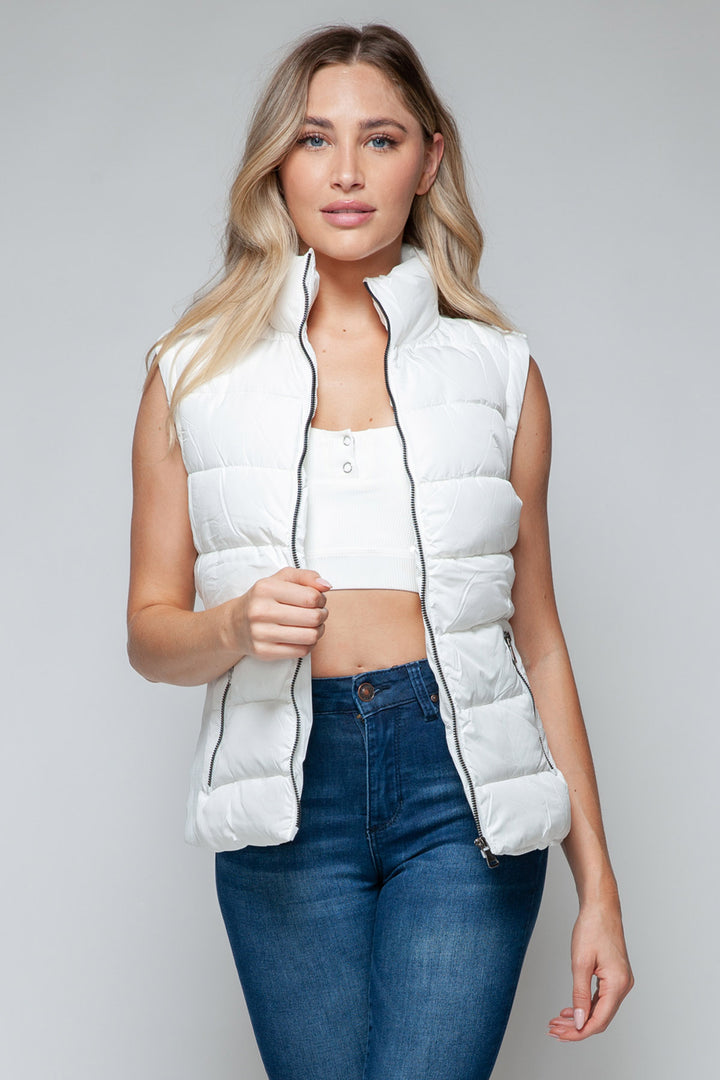 Snobbish Sleeveless Puffer Vest - White - Inspired Eye Boutique