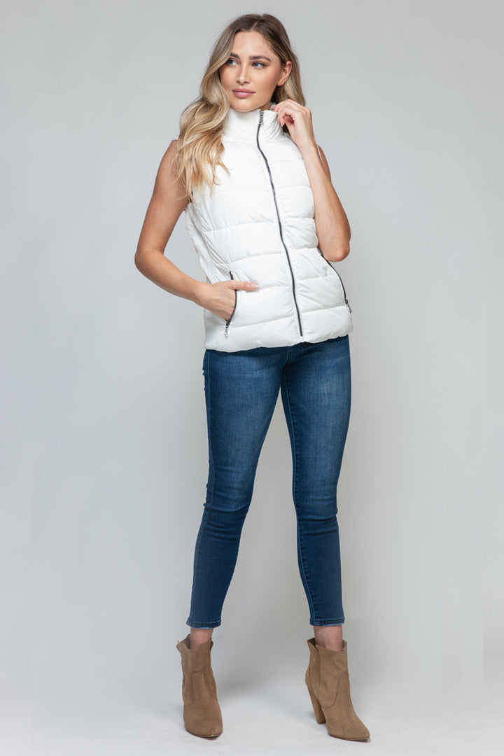 Snobbish Sleeveless Puffer Vest - White - Inspired Eye Boutique