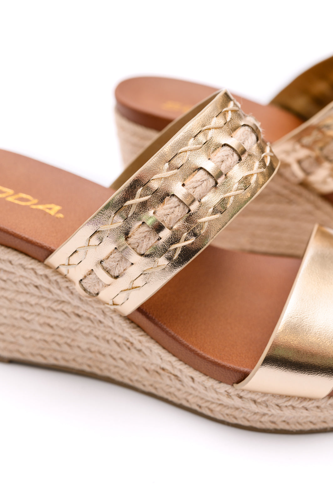 SODA - Gold Double Strap Wedge Sandals - Inspired Eye Boutique